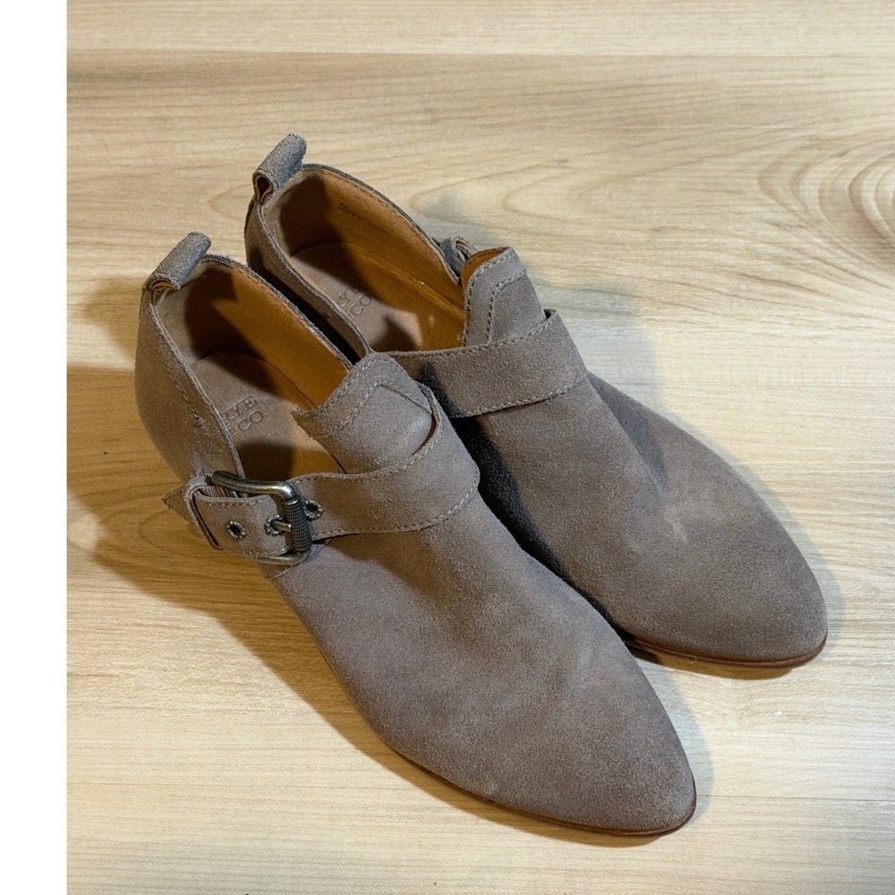 Frye and Co Ankle Booties Grey 8M Womens Suede Buckle Pointed Toe 3470781-GRY